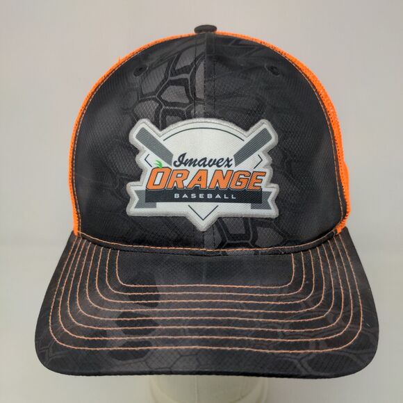 Richardson Men's Snapback Mesh Back Hat Black Orange Imavex Orange Baseball - Picture 2 of 9